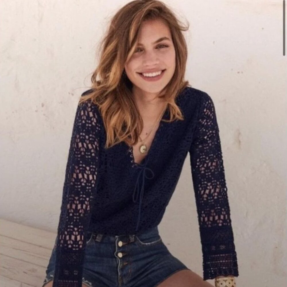 Sezane Albane Blouse, Color: Navy, Size 36 (US4)